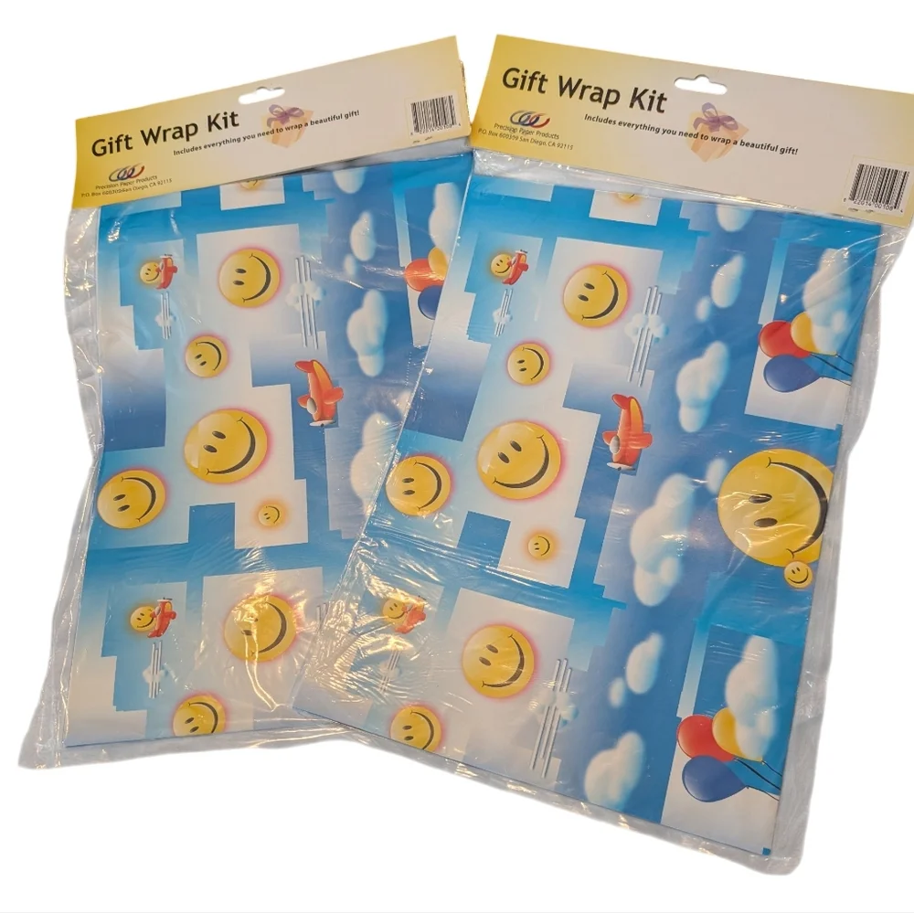 Vintage Airplane Gift Wrap Kit with Emoji Design Set‎ Of 2 NIP